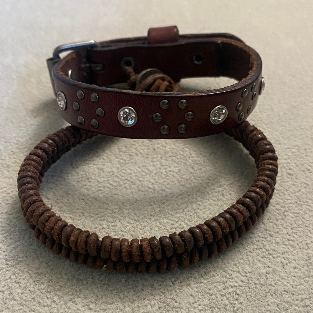 Leather Bracelet Set One With Sparkling Rhinestones